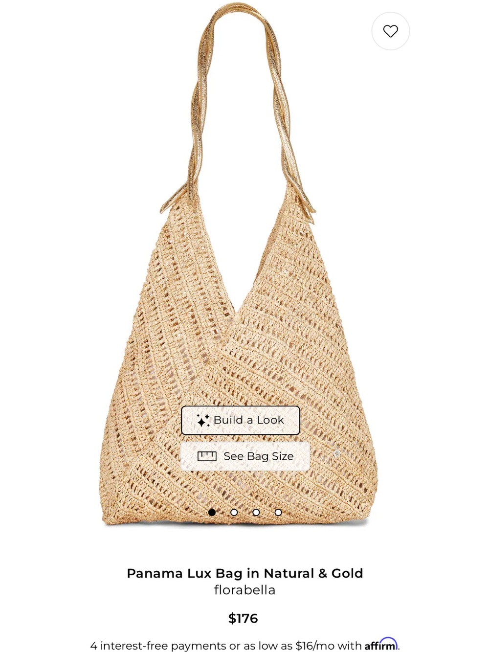 Flora Bella Panama Lux  Bag in Natural & Gold Metallic Leather Straps Boho